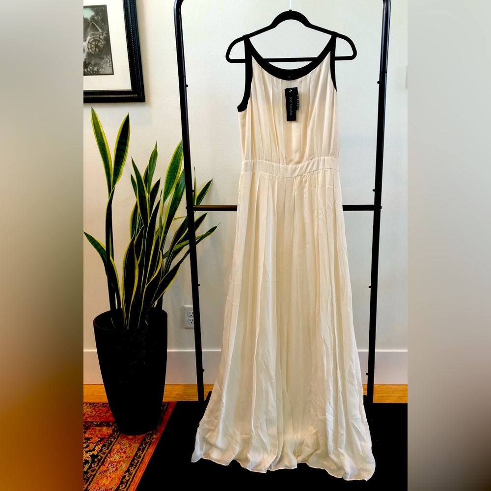 NWT Rachel Zoe black/cream silk georgette pleated gown. Edgy Alt wedding dress!